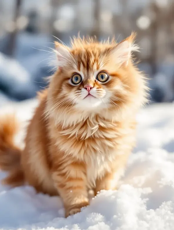 猫咪第一次见到雪，反应太可爱了
